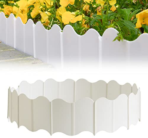 Flexible Rasenkante, Mwellige Beeteinfassung Aus Kunststoff, Beetumrandungen 3,2M Grenze Pflanzendekoration Für Rasens Gartenzaun Balkon Terrasse, 20Pcs Garten Umrandung,Weiß