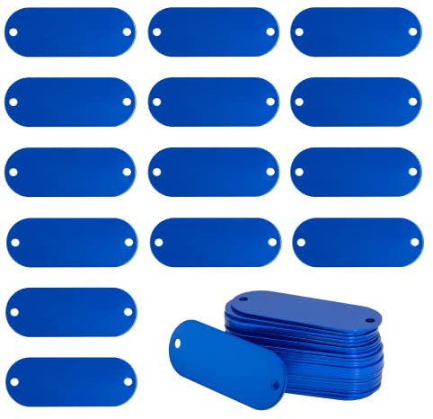 Placas de grabado de aluminio anodizado, con 2 agujeros, 25 unidades, azul