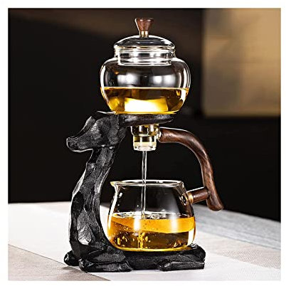 YUDIZWS Juego de té Lazy Kungfu, tetera de goteo con infusor de base, tetera de goteo magnética, juego de té automático, infusor de tetera de vidrio para té y café,Deer tea maker
