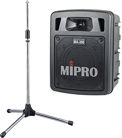Mipro Mobiles Beschallungssystem + MS-30 Lautsprecherstativ: Schwarz, 60 Watt, Bluetooth, USB, PA-System für Bühne, Musik- und Sprachanwendungen, mit Mikrofoneingang und Line-Eingang, Bodenstehend