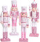 Toyvian Christmas Nutcracker Ornaments Sets - Wooden Figures Decor Pink Decorations Doll for Festival Party Xmas Gifts