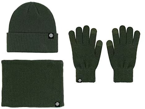 Wintermütze Warm Strickmütze Schal Mütze Handschuhe 3-in-1 Set Beanie Mütze Warme Loop Schal Strickset für Herren Damen (Grün)