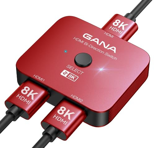 HDMI 2.1 Switch, GANA 8K HDMI Switcher Splitter 2 in 1 Out, unterstützt 4K @ 120Hz, 8K @ 60Hz, High Speed 48Gbps Aluminium bidirektional Ultra HD HDMI Hub, kompatibel mit PS5/4, Apple TV, Fire Stick