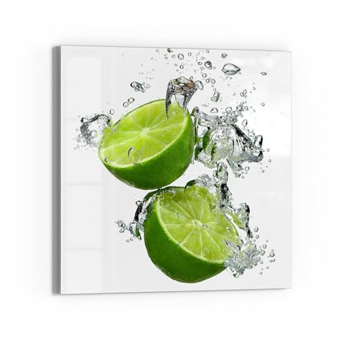 DEQORI Glas-Magnettafel | 50x50 cm groß | Motiv Limettenhälften im Wasser | Memo-Board aus Glas | Magnetboard inkl. Magnete, Stift & Tuch für Küche & Büro | Tafel magnetisch & beschreibbar