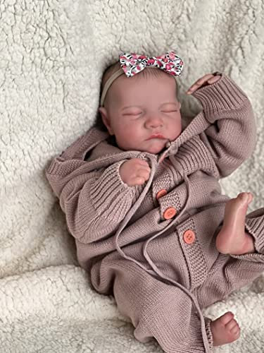 iCradle Reborn Dolls 19 Zoll 48cm Augen Geschlossen Sieht Echte Baby Puppe Lebensechte Silikon Vinyl Neugeborene Weiche Puppe Kleinkinder Spielzeug für Alter 3+