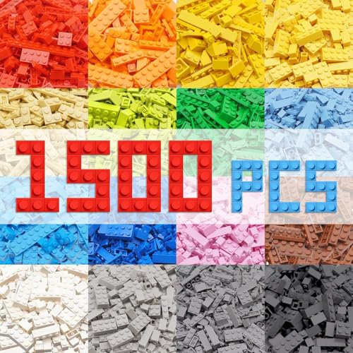 HIUME Building Bricks Classic 1500 Pieces Kids Building Blocks Box Compatible with Construction Building Blocks,12 Colors 14 Bulk Shapes for Boys and Girls.