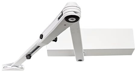 GEZE TS 2000 V BC Weiß Gestängetürschließer für einflügelige Türen bis 1250 mm Flügelbreite mit ein und ausschaltbar Feststellgestänge 102447 und Montageplatte/Set 3 in 1