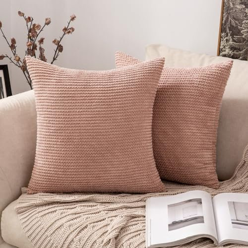 MIULEE 2er Set Kissenbezug Dekokissen Kissenbezüge Kissenhülle Zierkissen Sofakissen Kordsamt Deko Weich Couchkissen Bezug Kissenhüllen für Sofa Wohnzimmer Polsterkissen 60x60 cm Rosa
