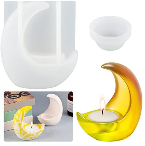 Tuxuzal Silikonform Mond Kerzenhalter Gießform Teelicht Form Mond Kerzen Kerzenständer Epoxidharz Form Teelichthalter Silikonform Kerzenhalter Beton Gipsform Resin Kerzenständer Gießform Harzform