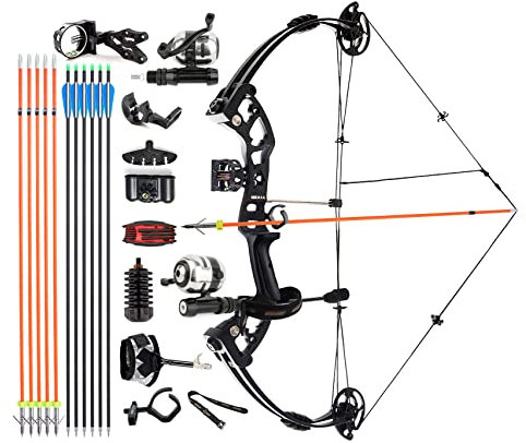 surwolf Compoundbogen Set, Jagd und Zielen, Zuggewicht 30–70 lbs einstellbar, bis zu IBO 320 FPS Geschwindigkeit, Jagdbogen, mit Bogenschießen Jagdzubehör (Schwarz 2#)