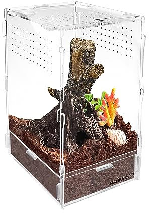 NANEEZOO Micro Habitat Terrarien mit Verriegelungsriegel, 20,3 x 15,2 x 30,5 cm, Acryl-Reptilienbecken mit wasserdichtem Boden, Baumgehege für Tarantel, springende Spinnen, kleine Baumbewohnung,