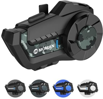Moman Motorrad Intercom Headset, H2 Pro【1 Pack Tarnung】 Motorradhelm Gegensprechanlage Wireless 5.1 Kommunikationssystem zu 1000M FM Radio Wasserdicht, Motorrad-Intercom-Headset-Helm-Motorcycle