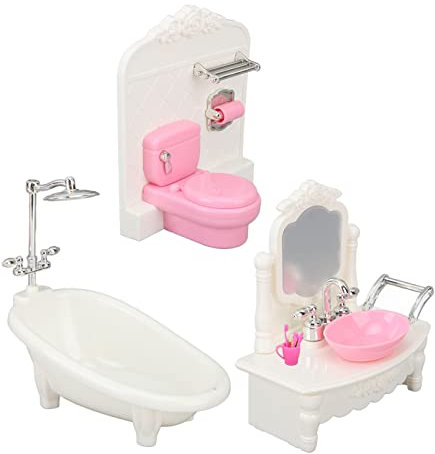 Set da Bagno per Casa delle Bambole Vasca da Bagno Toilette Set di Mobili per Bagno per Casa delle Bambole per Accessori per Mobili per Casa delle Bambole 1/12