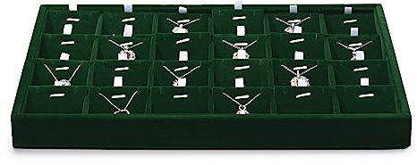 Papten Schmucktablett stapelbar aus Samt, Schmuckaufbewahrung Schublade Schmuckeinsatz Organizer 24 Fächer Schmuck Display für Halskette, 35x24x3,5cm (Dunkelgrün)