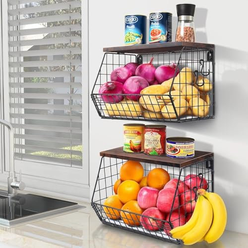 TQQEPOOL Frutero Colgante con Colgador para Plátanos Puede como Fruteros Almacenamiento Cocina,Estantería para Verduras De Pared Y Cestas Almacenamiento Apilables