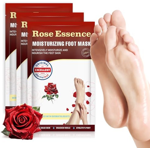 Fuß-maske 3 Paare, Repariert Fersen & Entfernt Trockene, Tote Haut für Weiche Füße, Peeling Fußmaske für Trockene, Rissige, Fußpflege, Rose (Kein Peeling)