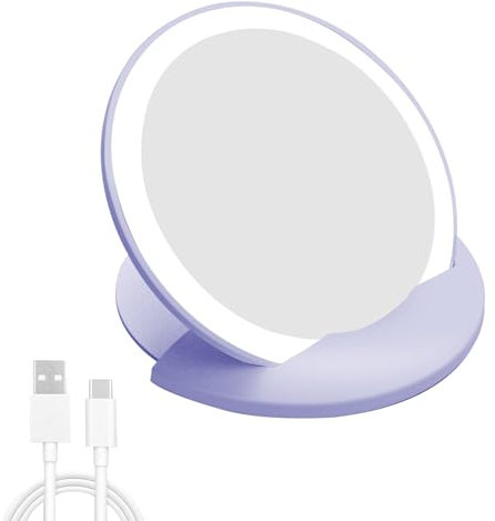 CGBE Compact Travel Mirror with Stand - 4 inch LED Mirror, Rechargeable via Typc-C, Purple