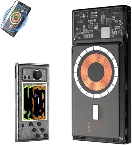 Power Bank Game Console 2-in-1, Retro Game Console,Transparent Portable Charger Support Wireless Wired Charging, Retro Game Handheld Console, Pre-Loaded 10000 Classic Games