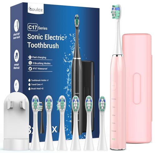 Electric Toothbrush for Adults and Kids - Sonic Electric Toothbrushes Rechargeable Electric Toothbrushes with 6 Brush Heads, 5 Cleaning Modes, Travel Case
