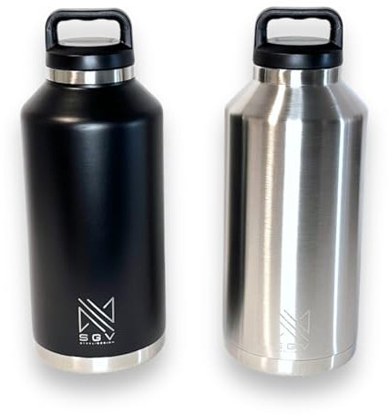 SGV Thermoskanne 2 Liter mit Griff Edelstahl 18/8 Doppelwand Vacuum Thermosflasche Outdoor, Camping Isolierflasche, Isolierkanne, 100% Auslaufsicher, BPA frei (Schwarz)