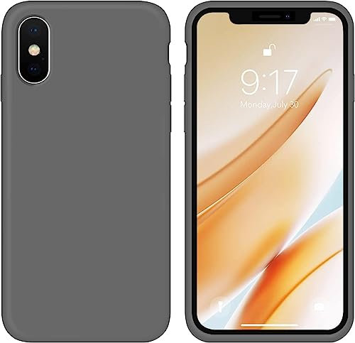 Custodia in Silicone Liquido per iPhone XS, iPhone X, Cover in Silicone Liquido, Gomma Gel Morbida, Blu (grigio)