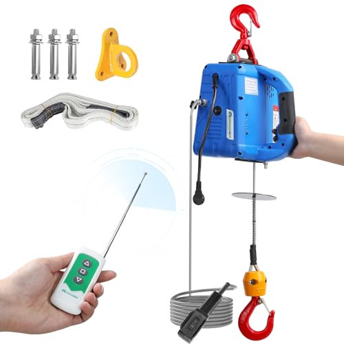 Mxmoonant Cabrestante eléctrico 500KG, 5m/min, diseño portátil con mando a distancia manual/cable/radio, altura de elevación 7.6M