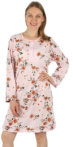 Schuerzenfabrik - Chemise de nuit à manches courtes pour femme, bleue, rose, violet, orange avec boutonnière, Chemise de nuit à manches longues, orange, 3XL