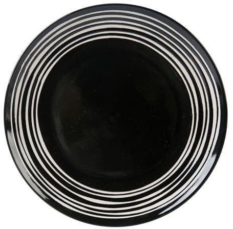 GENEVIEVE LETHU 536480 Assiette Plate Noire Ø 26,5 cm en Grés - Collection Les BOBINES DE CALABRES - Décor Lignes Relief