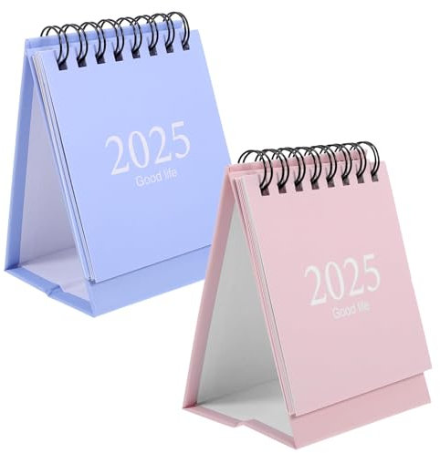 2 Stück Mini-Tischkalender 2024/2025, Kleiner Stehkalender von Juli 2024 bis Dezember 2025, Kleiner Tischkalender mit Aufklebern, Mini Desk Calendar 2025 für Home Office School