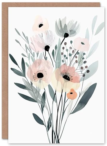 Artery8 Greeting Card Abstract Pastel Colour Anemone Flower Bouquet For Her Woman Birthday Card