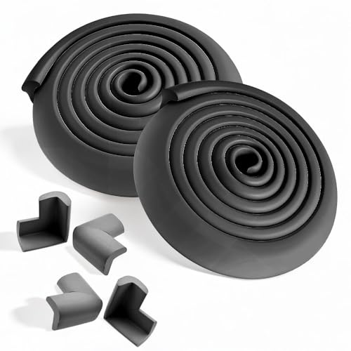 4M Foam Strip & 8 Corner Guards for Baby & Kids Safety - Edge Protection with Adhesive Tape, 2x 2M Strips, Easy Install, UK Shipping (Black)