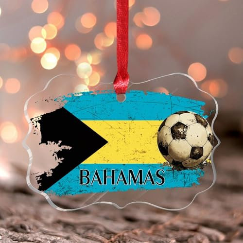 Weihnachtsschmuck 2024 Fußballthema Bahamas Acryl Xmas Ornament Rugby Fußball Trainer Geschenke Weihnachtskugel Nationalflagge nautische Geschenke Andenken Sammlerstück Geschenk Baumschmuck