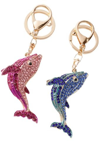 HOLIDYOYO 2stücke Delfin-schlüsselanhänger Aus Metall Hängender Delfin-anhänger Für Handtaschen Taschenverzierung Legierung Mit Strass Stilvolle Schlüsselkette