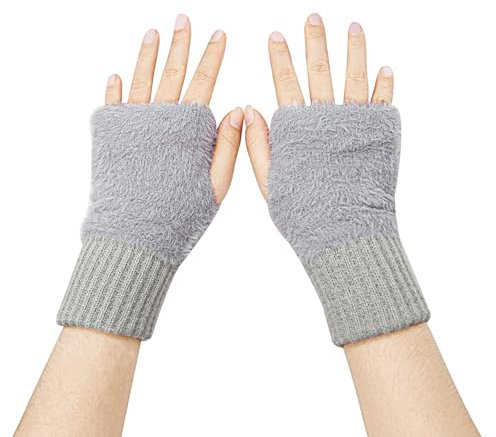 Long Keeper Thermisch Fingerlose Handschuhe Damen Winter Weich Und Flauschig Elastische Halbfinger Handschuhe Armstulpen (Grau)