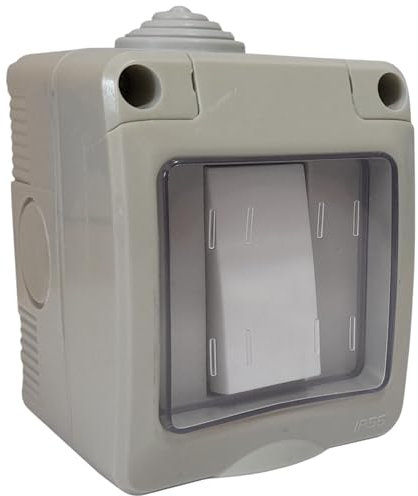 Cassetta Elettrica Pronta all’Uso per Esterni IP55 – Scatola da Muro con 1 Interruttore Impermeabile e Sportellino Protettivo – Box Anti-Intemperie per Giardino, Garage, Apparecchi Elettrici