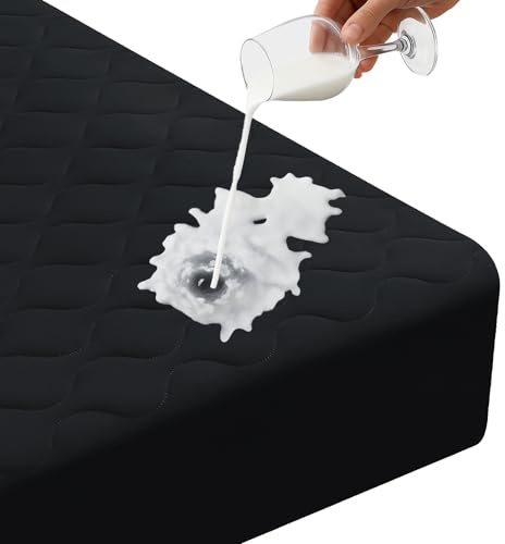 Ystyle Matratzenschoner Wasserdicht 160x200cm, Wasserdicht Atmungsaktive Matratzenbezug, Tiefe Tasche Matratzenbezug Dehnt Sich Bis Zu 30 cm, Rundumbezug Elastisch Matratzenschutz, Schwarz