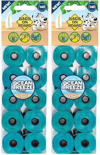 Bags On Board Recharge de Sacs Parfumés Ocean Breeze Ramasse Crottes pour Chien 140 Sacs pour Chien (Lot de 2)