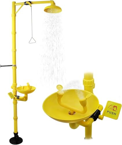 Lavaojos Y Ducha Set, Ducha De Emergencia Estación Lavaojos, Doble Pulverizador Lavaojos, Primeros Auxilios Lavaojos Lavado, Triángulo Tirar La Barra Y Empujar La Placa, Para El Hospital, Laboratorio