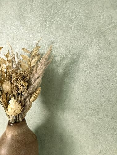 Newroom Tapete Salbei Vliestapete Unifarbe - Universal Modern Grün Metallic Putz-Optik Leicht glänzend Einfarbig Uni Beton inkl. Tapezier-Ratgeber