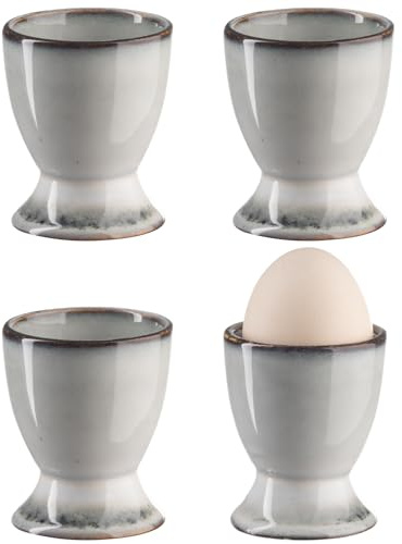 Bluweet Eierbecher Set 4er aus Keramik, Grau Beige Eierbecher Porzellan mit Reaktivglasur, Stapelbare Eierhalter für Weiche und Harte Eier, Spülmaschinenfest für Frühstück & Brunch