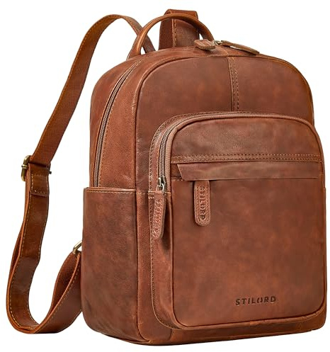 STILORD Dolores Leder Rucksack Damen Cognac Echtleder Klein Cityrucksack Daypack Frauen Tagesrucksack 13 Zoll Rucksack Elegant Für Reisen Arbeit Freizeit Vintage Leder