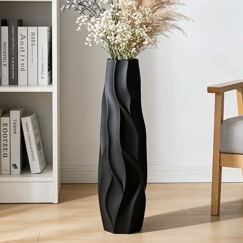 Duoqulou Große 71cm Schwarze Keramik Vase, 28 Hoch, Dekorative Vase für Wohnzimmer, Schlafzimmer und Büro, Perfekt für Pampasgras und Blumenarrangements