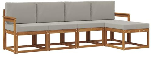 vidaXL Outdoor-Sofagarnitur mit Kissen 5 pcs Natürlich und Hellgrau, Moderner Garten-Sofa-Set, Robustes Lounge-Möbel für Terrasse und Patio, Akazie für den Garten