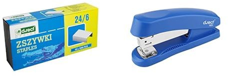 Bundle of D.RECT 10x1000 Stück Heftklammern 24/6 + D.RECT 325 Heftgerät Metall mit Kunststoffgehäuse | 25 Blatt | Blau