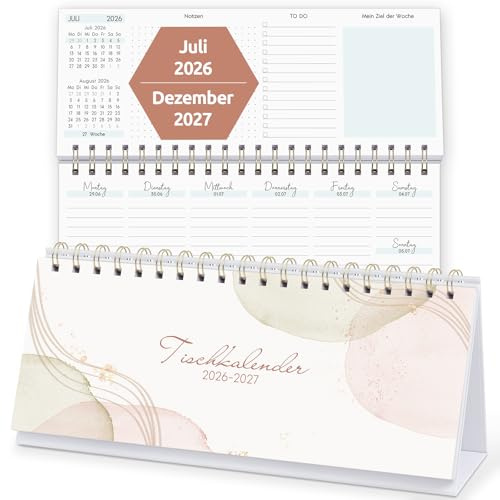 KONVINIT Calendrier de bureau 2026 2027 - Agenda hebdomadaire 2027 pour bureau et domicile - 1 semaine 2 pages avec notes, tâches à faire et objectifs hebdomadaires - Calendrier 2027 à poser - Format