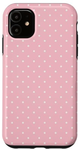 Custodia per iPhone 11 Mini stampa a pois bianco crema su sfondo rosa pastello