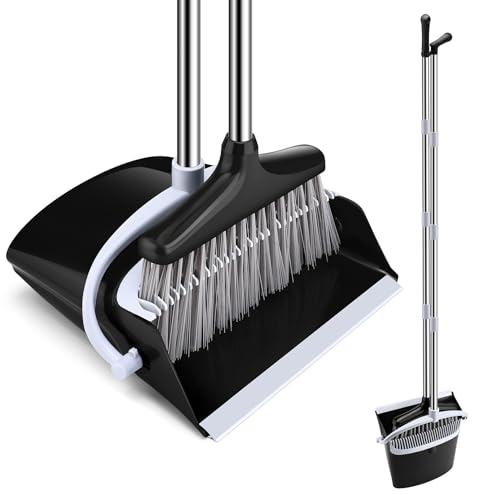 DESPOINA Recogedor Plegable de 137 cm y Escoba, Set de Escoba y Recogedor, Barredora y Recogedora de Polvo Combinados con Manija Extensible para Limpieza del Hogar, Naranja (Negro)