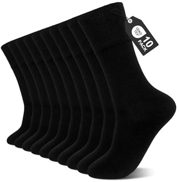 ZFSOCK Calcetines Algodón Hombre Ejecutivos: Malla sin Elástico Uso de 24H | 10 Pares Punta sin Costuras Talón y Punta Reforzados con 3X Durabilidad - Trabajo de Oficina y Diario Zapatos de Cuero