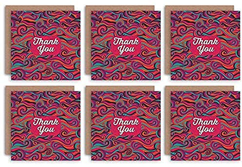 Wee Blue Coo Thank You Cards x6 Swirly Pattern Multicoloured Funcky Set Cards