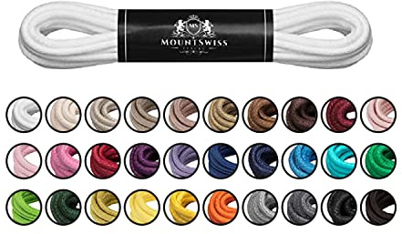 Mount Swiss Luxury Schuhbänder I Wasserabweisende und reißfeste Schnürsenkel rund ø 2-3 mm aus feiner Baumwolle/gewachst Farbe: White, Länge: 90 cm